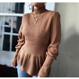 Foridol Turtleneck Pullovers Women Long Sleeve Ruffles Autumn Winter Sweater Ladies Elegant Solid Winter Jumpers Plus Size 210415