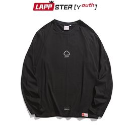 LAPPSTER-Youth Man Japanese Streetwear Long Sleeve T Shirts Autumn Harajuku Cloud Print T-shirt Mens Casual Loose Tees Tops 210409