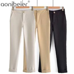 Chic Waistband Women Ankle Length Pencil Pants Summer Roll-up Hem Casual Office Lady Suit Female Trousers 210604