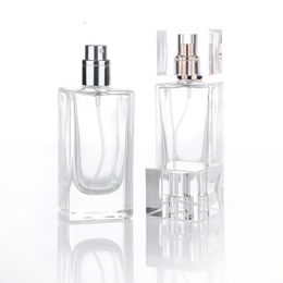 2021 30ML 50ml Empty Clear Square Glass Refillable Perfume Bottle Portable Atomizer Bottle with Spray Applicator For Travel