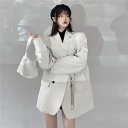 Autumn Winter Women Harajuku Jacket Blazer Korean Style Double Breasted Casual Loose Coat Cardigan Long Sleeve Oversized Outwear 210417