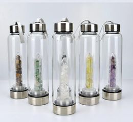 Natural Quartz Gem Glass Water Bottle Direct Drinking Crystal Tea Cup 8Styles