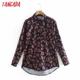 Women Retro Oversized Red Leopard Print Blouse Long Sleeve Chic Female Casual Loose Shirt Tops XN148 210416