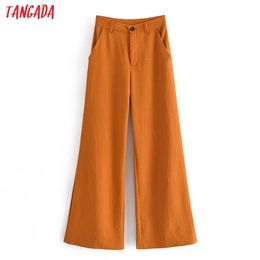 Tangada Fashion Women Wide Leg Long Suit Pants Trousers Buttons Office Lady Pants Pantalon 3W129 Q0801