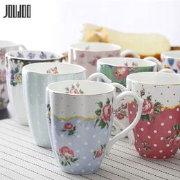 JOUDOO Royal English Pastoral Bone China Coffee Cups Large Capacity Ceramics Breakfast Milk Mug And Cup 210409