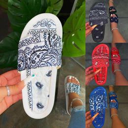 Graffiti Slippers Women Cashew Flowers Bandana Slides Home Sandals Summer Footwear Fabrice Tie Dye