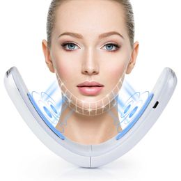 Chin V-Line Tape Face Lift Belt Blue Red LED Pon Therapy Galvanic Massage RF Lifting Device EMS Slimming Skincare 210806