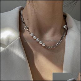Necklaces & Pendants Jewelrydesign Reflective Pearl Cross Ladies Trend Alloy Necklace Personality Versatile Fashion Clavicle Chain Chains Dr