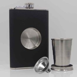 8OZ Hip Flask Creative Flagon with Folding Telescopic Stainless Steel Wine Glasses New Style Wine Pot