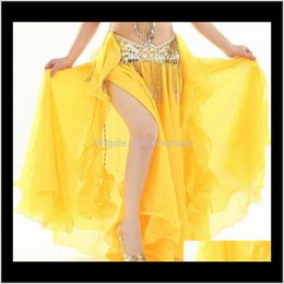 Stage Wear Apparel Drop Delivery 2021 Chiffon Fairy Dance Skirt For Women Belly Dancing Costume Two Side Split Tribal Maxi Full Skirts Voile