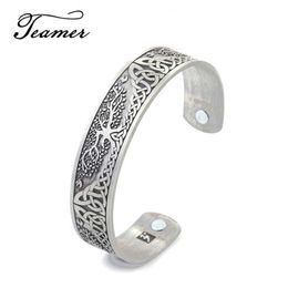 Teamer Tree of Life Bangles Jewellery Viking Wicca Cuff Celtics Knot Bangle Silver Plated Magnetic Bracelets for Men Women Judaism Q0719