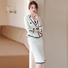 Two-piece elegant professional lady skirt suit autumn and winter women's slim ladies jacket High-waisted mermaid 220302