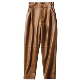 Genuine leather pants women winter fashion elastic high waist pants women plus size harem pants casual trouser female 211216