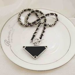 Classic Letter Triangle Buckle Necklace Titanium Steel Woven Leather Rope Necklaces Black Clavicle Chain Hip Hop Personality Pendant Jewellery