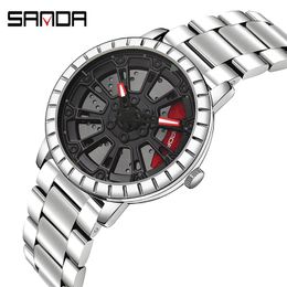 Wristwatches SANDA Fashion Luxury Men Watches Wheel Dial Series Leather Quartz Clock Waterproof Business Watch Steel Strap Relogio Masculino