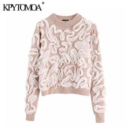 Stylish Short Style Contrasting Trim Knitted Sweater Women Fashion O Neck Long Sleeve Female Pullovers Chic Tops 210420