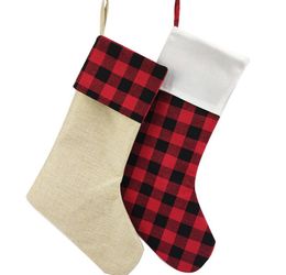 2021 new Plaid Christmas Stocking Cotton buffalo Flannel Black Christmas Stockings Christmas Decor Poly Sublimation blanks Santa Stockings