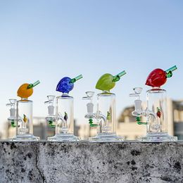 Fashionable Unique Bong Colourful Hookahs Showerhead Perc Water Pipe 14mm Female Joint Oil Dab Rigs 7 Inch Glass Bongs With Bowl Peach Shape