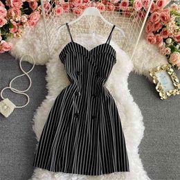 Summer Women's Anchor Dress Off Shoulder Back Strapless Suspender Deep V-neck A-line Skirt Mini D051 210506