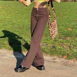 JMPRS Vintage Brown Women Jeans Streetwear High Waist Classic Wide Denim Pants Causal Harajuku Autumn Ladies Straight Trousers 210809