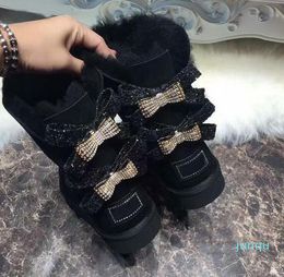 2021 Woman Winter Classic Rhinestone bow Snow Boots Genuine Cow Leather Women's Snow Boots High Quality Shoes US4-13