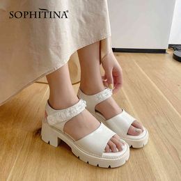 SOPHITINA Women Sandals Fashion Platform Crystal Flower Genuine Leather Sandals Soft Hook & Loop Summer Casual Lady Shoes AO914 210513