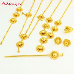 Earrings & Necklace Small Size Romantic Ethiopian Jewellery Sets Gold Colour Trendy African Wedding For Women