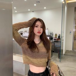 JXMYY autumn and winter new products fashion casual all-match tie-dye loose head short knitted sweater women 210412