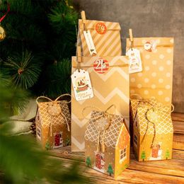 cookie gift bags UK - Christmas Decorations 24 Pcs Gift Bag Candy Box Sticker Set Suitable For Packaging Gifts Cookies Candies Chocolates Eco-friendly H056