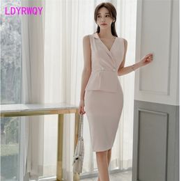 spring and summer Korean fashion elegant professional temperament was thin package hip dress Sheath 210416
