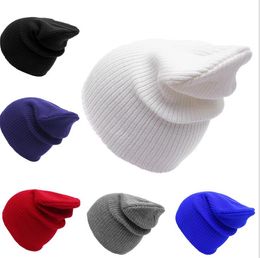 Knitted Hats pure color Winter Outdoor Wool Skull Caps Hip Hop Crochet Ski Cap Fashion Hat Headwear Baggy Stretch Chunky Headgear WMQ815