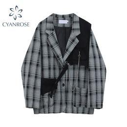 Autumn Korean Vintage Plaid Blazer Casual Oversized Female Suit Jackets Streetwear Ladies Outwear Fashion Clothes 211006