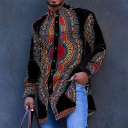 Dashiki African Mens Shirt Print Casual Long Sleeve Shirts Men Traditional Plus Size Camisas Tribal Design Male Tops Oversize 210524