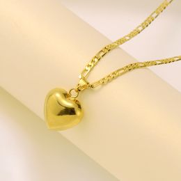 22k Fine Gold FINISH Glaze Heart Pendant Italian Figaro Link Chain Necklace Smooth Womens