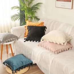 ins wind pillow big tassel velvet solid Colour pillowcase around lace cushion cover pillows wholesale square hug pillowcases Nordic Simplicity