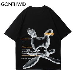 T-Shirts Summer Men Streetwear Hip Hop Harajuku Graffiti Rabbit Print Tees Shirts Cotton Casual Loose Short Sleeve Tops 210602