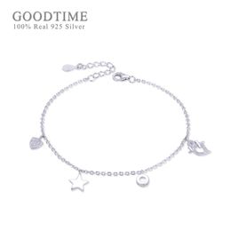Fashion Women Girl 100% 925 Sterling Silver Heart & Star zircon Anklet Foot Jewellery Accessories For Wedding Party