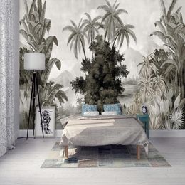 Wallpapers Custom Mural Wallpaper European Style Retro Hand-painted Banana Coconut Trees Leaves Fresco Living Room TV Sofa Bedroom 3D