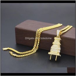 Necklaces & Pendants Jewelry Drop Delivery 2021 Mens Fashion Hip Hop Gold Cuban Link Chain Iced Out Plug Pendant Necklace For Men Agyhb