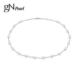 gN Drop Choker Necklace 6-7mm Natural Freshwater Oval s Chain gNPearl Fine Jewerly for Women Girls Gift