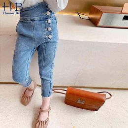 Humor Bear Girls Long Pants Autumn New Arrival Girls Fashion Denim Pants Casual Jeans Fashion Trousers Kids Jeans for 2-6Y 210317