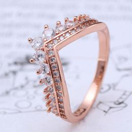 Real 925 Sterling Silver Ring Rose Gold Wishing Bone Wish Glittering Rings For Women Gift Banquet Jewellery Cluster