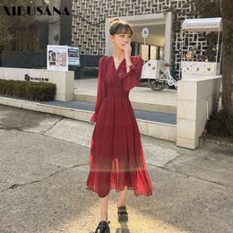 Spring Summer Women Chiffon Dress Vintage Printed Dot Long Sleeve V-neck Casual Loose Dresses Boho Vestidos Plus Size 4X 210423