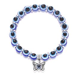 Wholesale Fashion Antique Silver Plated Hand Turtle Butterfly Charm Bracelets Blue Evil Eye Beads Bracelet