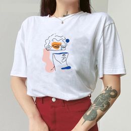 Aesthetic Women Tee Statue Of David Abstract Line Art Harajuku Cotton Short Sleeve Modern Art Oversized T Shirts Grunge Clothes 210518