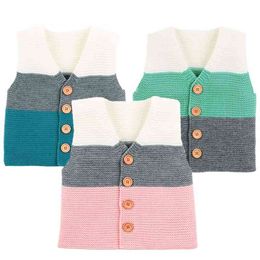 Baby Boys Sweaters Cartoon Bear born Girls Cardigans Acrylic Knit Infant Unisex Knitwear Stripe Coats Sleeveless Kids Jackets 210417