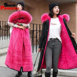 long With velvet inside parkas coat Thicken warm big fur collar jacket coats Casual female winter outwear M-3XL 210524