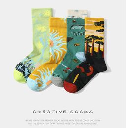 Yuppie hip hop socks European American French style men women cartoon graffiti fashion personality casual jacquard skateboard street dance Parkour knee stocking