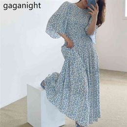 Gaganight Long Floral Print Dress Robe for Women O Neck Flare Half Sleeve Beach Dress Female Boho Maxi Party Vestido Summer 210519