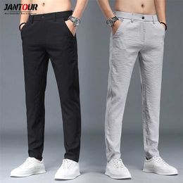 Jantour Spring Summer Classic Men's Elastic Casual Pants Mens Business Dress Slim Fit Jogger Stretch Long Trousers Male 211201